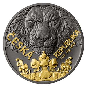 AgaKulche Czech Lion Siyah Platinyum Altın Kaplama 2023 1 Ons Gümüş Sikke Coin