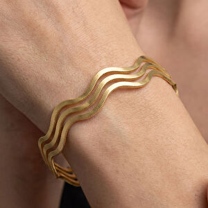 AgaKulche 30 gr 22 Carat Triple Ajda Zik Zak Gold Bracelet