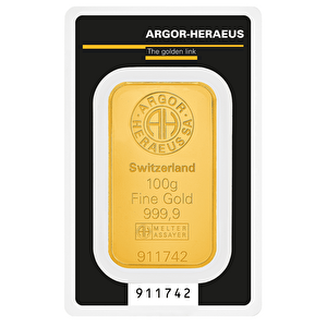 AgaKulche Argor Heraeus 100 gr Kinebar 24 Ayar 999.9 Külçe Altın