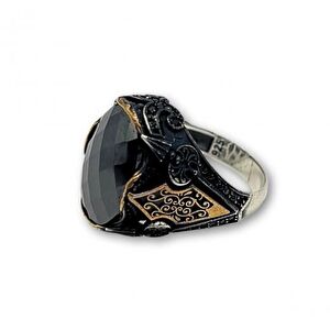 AgaKulche Silver Men&lsquo;s Black Stone Double Spear Ring