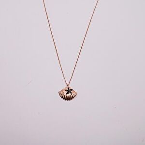 AgaKulche Silver Oyster Black Stone Ghost Necklace