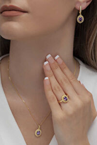 AgaKulche Oval Model Women's Silver Jewelry Set Gold S62-GM (925)