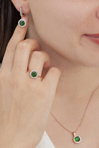 AgaKulche Single Stone Silver Jewelry Set with Pen S66-EY (925)