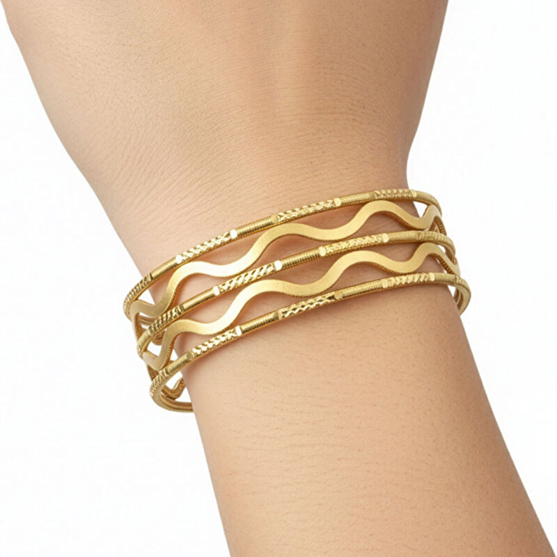 AgaKulche 50 gr 3 Good News and 2 Zigzag 22 Carat Gold Bracelet
