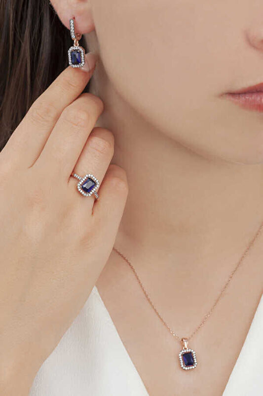 AgaKulche Baguette Stone Silver Square Model Jewelry Set with Pen S6-EL (92