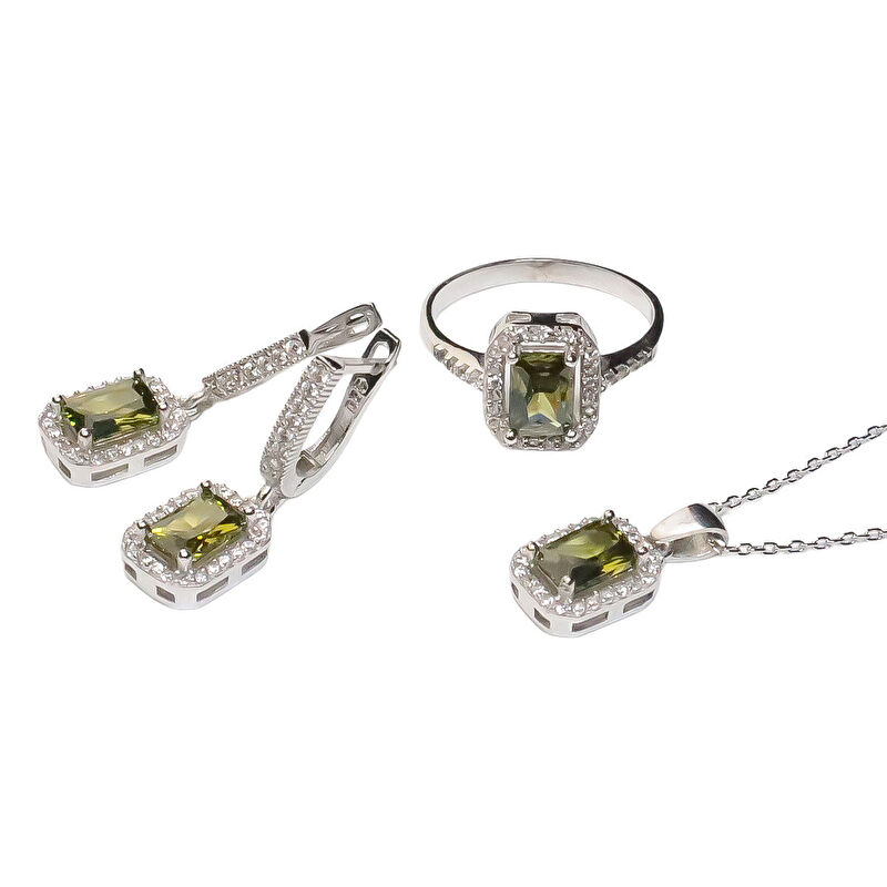 AgaKulche Baguette Stone Silver Square Model Jewelry Set S6-KO (925)
