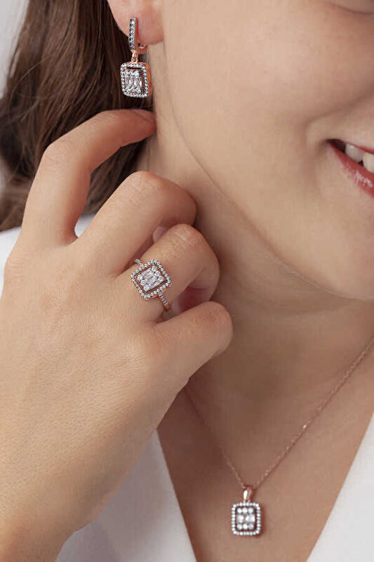 AgaKulche Baguette Stone Silver Jewelry Set Diamond Mounting S30-EB (925)