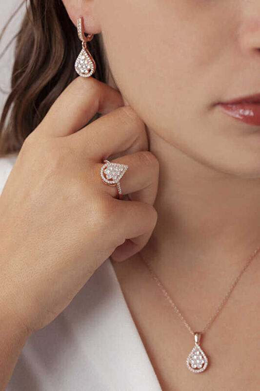 AgaKulche Damla Baget Kadın Gümüş Set Rose S52RB 925