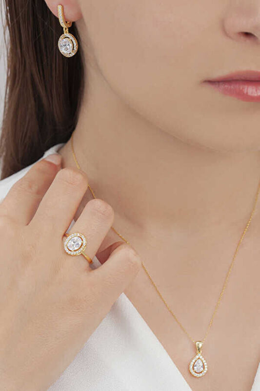 AgaKulche Oval Design Silver Jewelry Set Gold S102-GB (925)