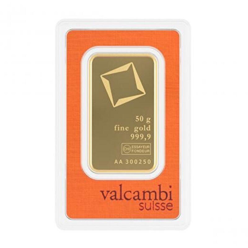 Valcambi 50 Gram Orange Gold Bar (999.9) 24 Carat Gold Bullion