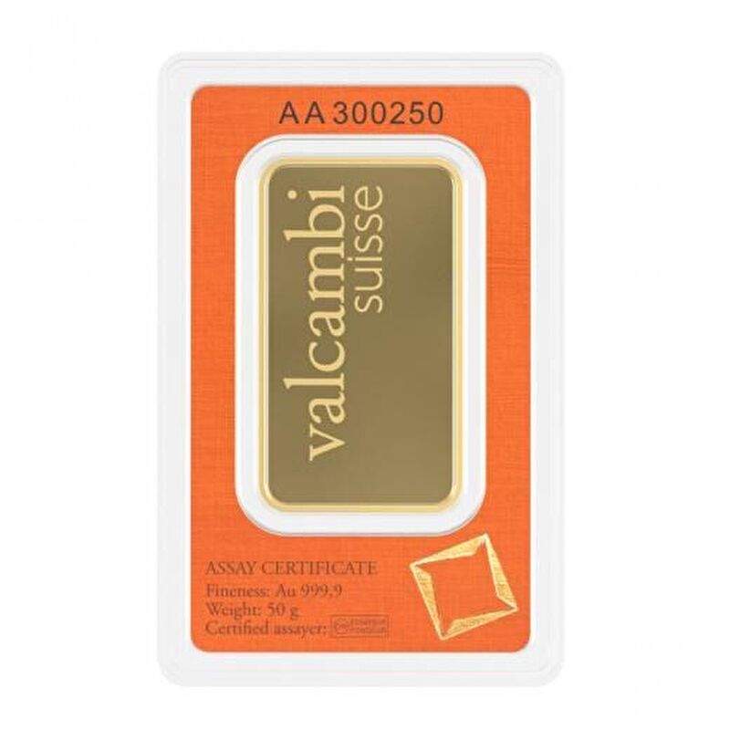 Valcambi 50 Gram Orange Gold Bar (999.9) 24 Carat Gold Bullion